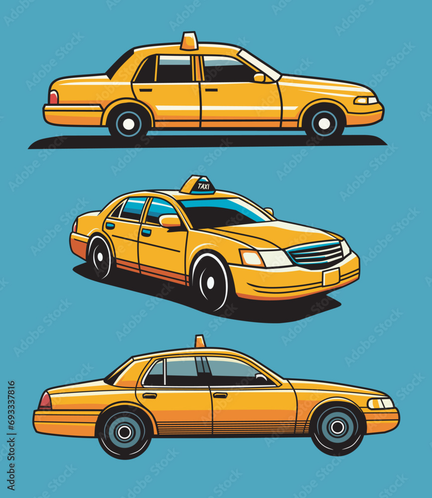 Set of yellow cars Taxi vector