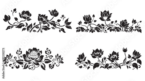 Lotus Floral Silhouette: Traditional Chinese Painting in Vector Art