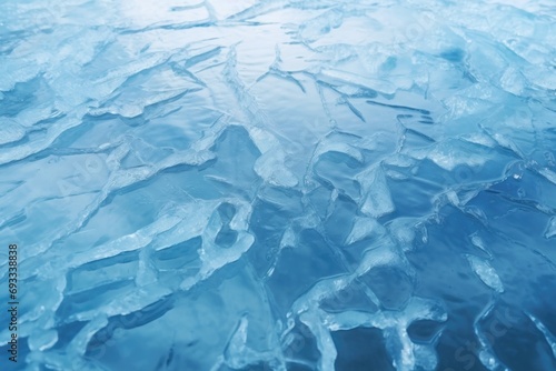 A close-up view of a surface covered in blue ice. This image can be used to depict icy landscapes, winter scenes, or climate change effects