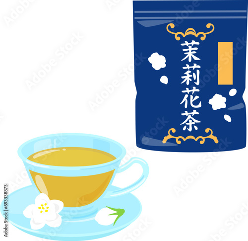 ジャスミン茶のパッケージとティーカップ
