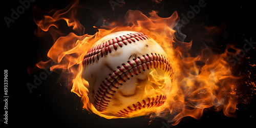 Baseball on fire on black background, Sports Digital Background,, exploding flame baseball ball