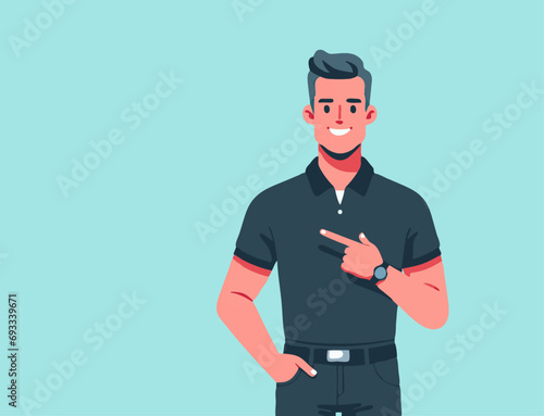 happy man pointing copy space recommended showing mockup illustration