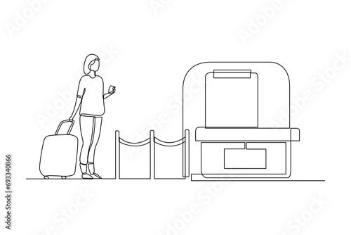 Checkin counter area. Transportation public area drawing by simple continuous line. Vector, transportation minimalist concept.