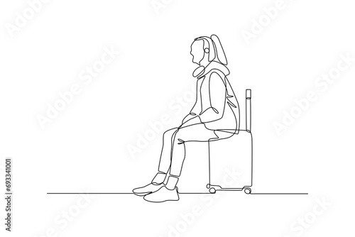 Waiting terminal area. Transportation public area drawing by simple continuous line. Vector, transportation minimalist concept.