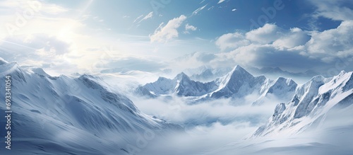 Snowy clouds enveloping alpine peaks. © AkuAku