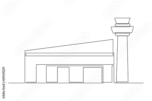 City airport terminal. Transportation public area drawing by simple continuous line. Vector, transportation minimalist concept.