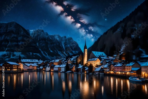 Mountains and the Milky Way in the night sky above the famous town © Stone Shoaib