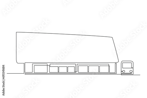 Railway station. Transportation public area drawing by simple continuous line. Vector, transportation minimalist concept.