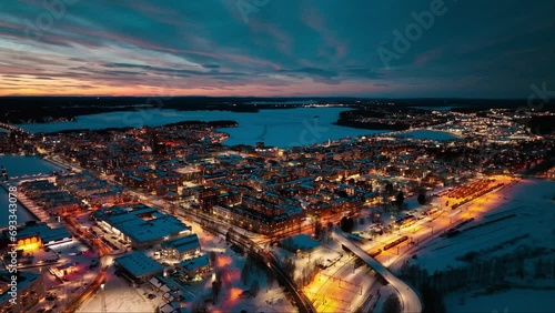Luleå, located in the northern reaches of Sweden, sunset in winter photo