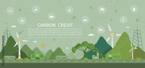 carbon credits Concepts about the amount of greenhouse gases for the environment and reducing carbon dioxide emissions in various industrial sectors.