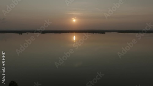 Calm Lake Sunset Aerial Landscape Reservoir Mesnil Saint Pere Lac d Orient photo