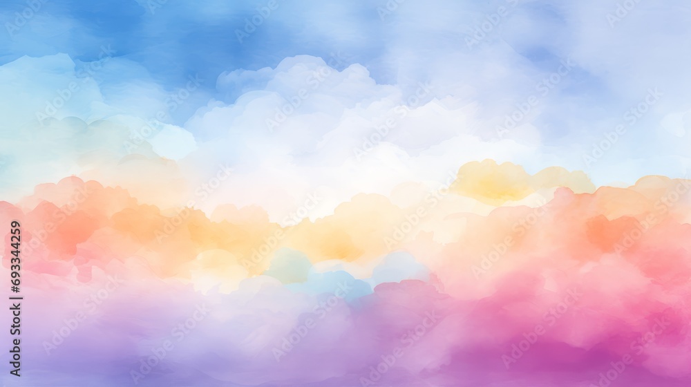 Watercolor sky background with clouds. illustration for your design. Generative AI