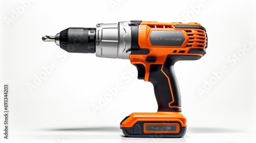 a cordless drill in splendid isolation, its adjustable speed settings and compact structure showcased against the pure white backdrop, 