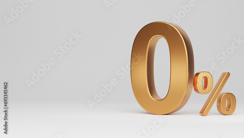 3D Golden 0% isolated on white background. 0%. Sale of special offer. 3D render