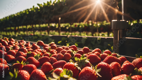 Harvest Agriculture Fresh strawberry farm field at spring and summer photo