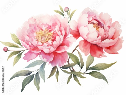 Beautiful vector card with peony flowers. Hand drawn watercolor illustration. Generative AI