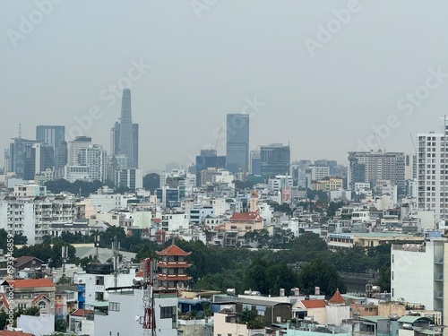 Ho Chi Minh City, Vietnam 13 th Oct 2023 The view of city skyline look from the 9th floor of Hoan My Saigon Hospital at Phan Xich Long Road photo