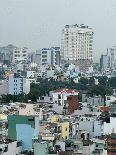 Ho Chi Minh City, Vietnam 13 th Oct 2023 The view of city skyline look from the 9th floor of Hoan My Saigon Hospital at Phan Xich Long Road