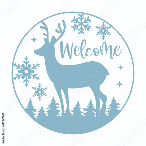 Snow Flurries Round sign Illustration, Welcome Winter, Let it snow, Christmas