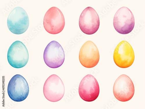 Set of watercolor easter eggs. Hand drawn vector illustration. Generative AI
