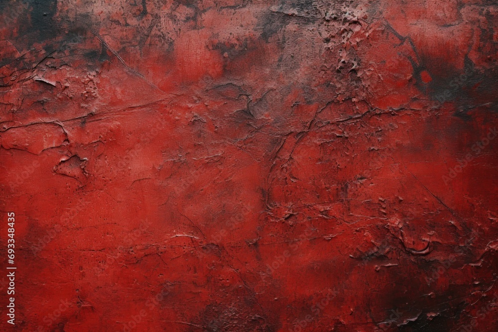 A picture of a red painted wall with peeling paint. This image can be used to depict deterioration, decay, or urban settings