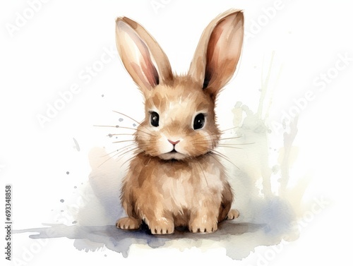 Rabbit. Watercolor hand drawn illustration isolated on white background. Generative AI