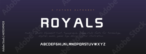 Royals Abstract Quality font alphabet. Minimal modern urban fonts for logo, brand etc. Typography typeface with small and capital alphabet and number. vector illustration