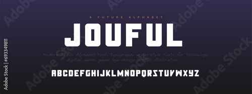 Jouful modern alphabet. Dropped stunning font, type for futuristic logo, headline, creative lettering and maxi typography. Minimal style letters with yellow spot. Vector typographic design