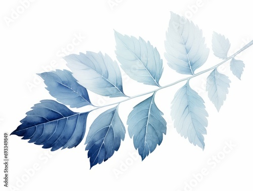 Watercolor blue leaves isolated on white background. Hand drawn illustration. Generative AI