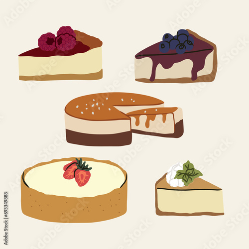 Flat vector doodle cheesecakes collection