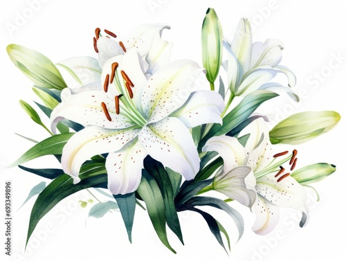 Beautiful vector image with nice watercolor lily flower bouquet Generative AI