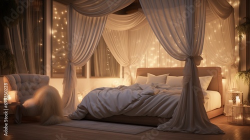 Elegant bedroom with a canopy bed and soft lighting © GraphicXpert11