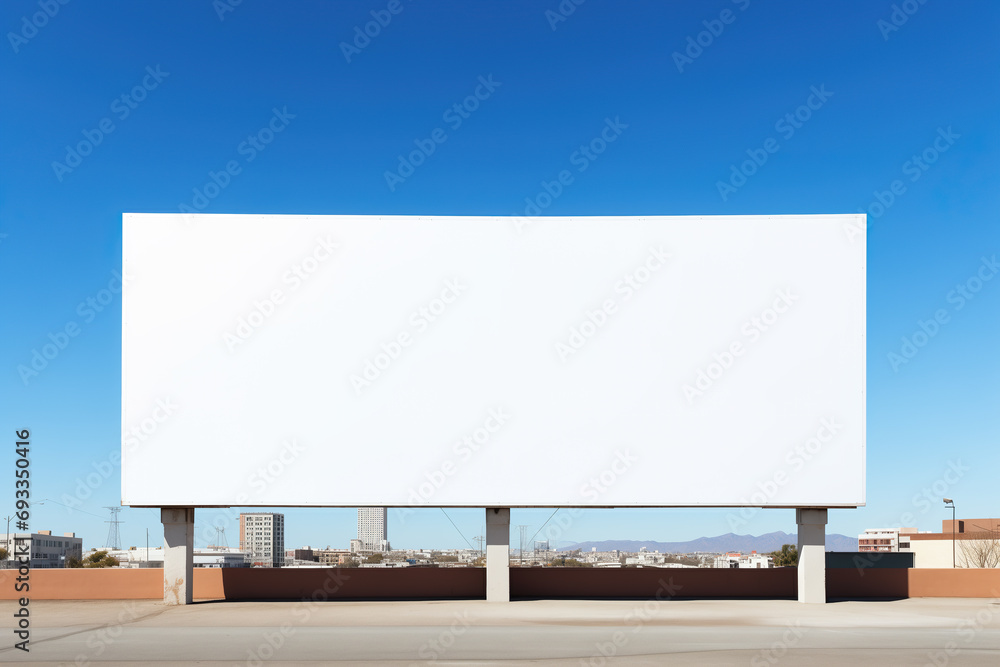 Fototapeta premium Blank white screen displayed on city billboard during daytime