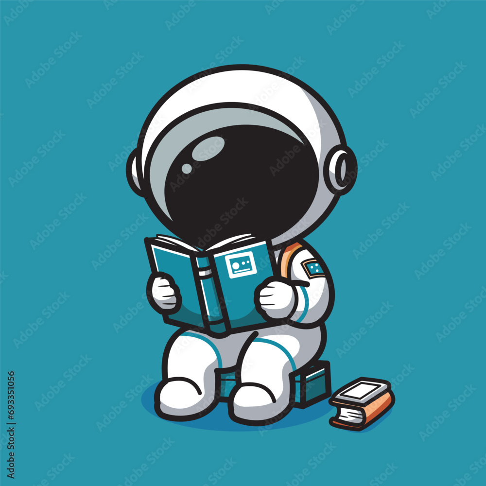 cute vector illustration of an astronaut reading a book cute vector illustration of an astronaut reading a book