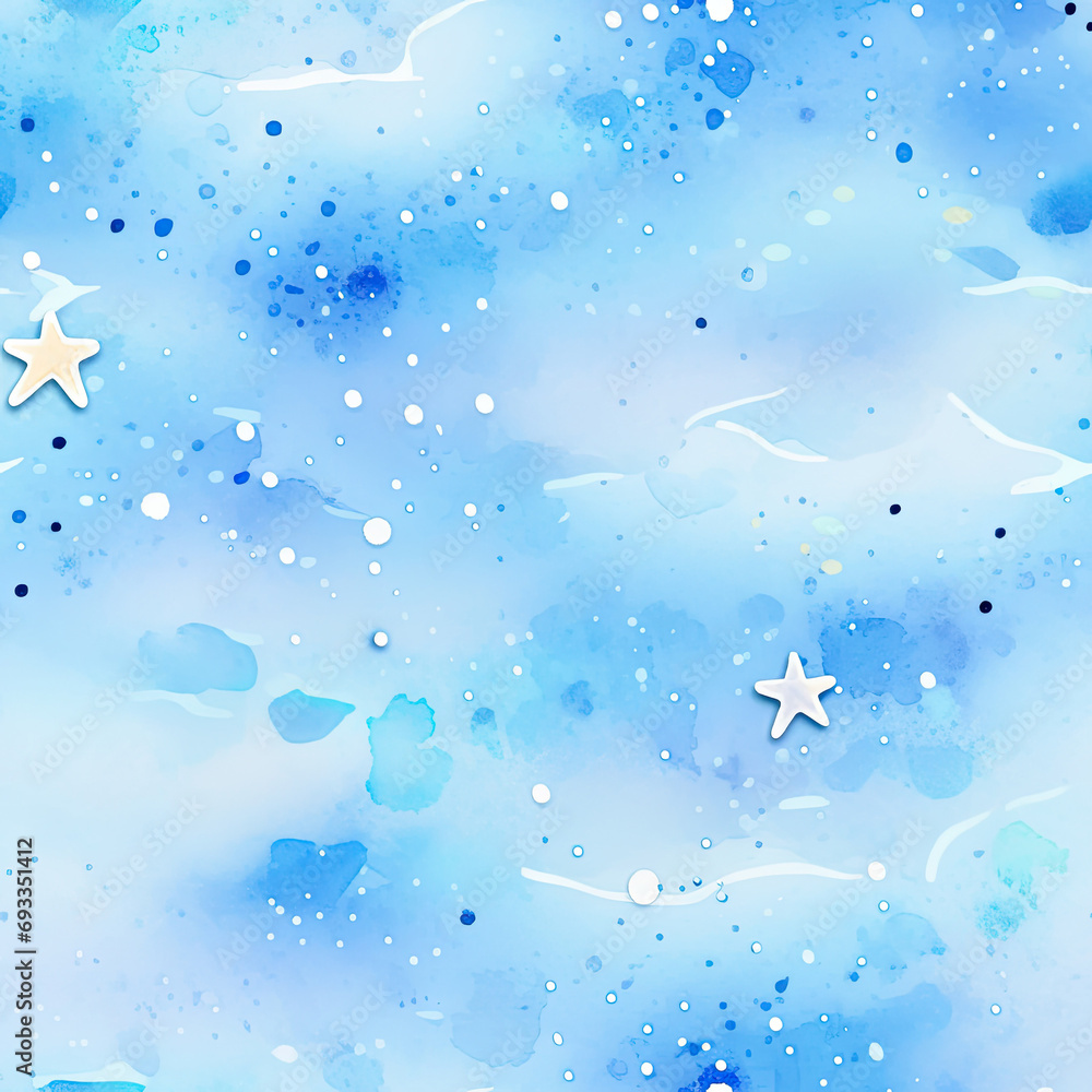 Watercolor blue sea and beach with sparkling light in summer seamless pattern Watercolor blue sea and beach with sparkling light in summer seamless pattern