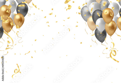Celebration background with balloons and confetti. Vector illustration.