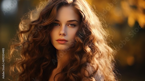 A beautiful young woman with long, wavy, shiny hair.