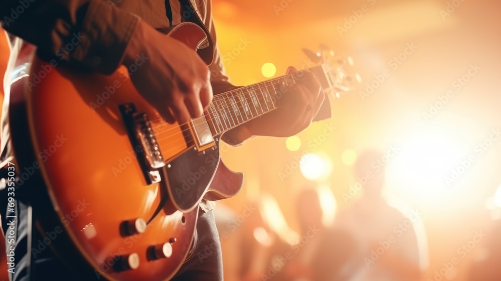 Obraz premium guitarist on stage and singing in concert for background