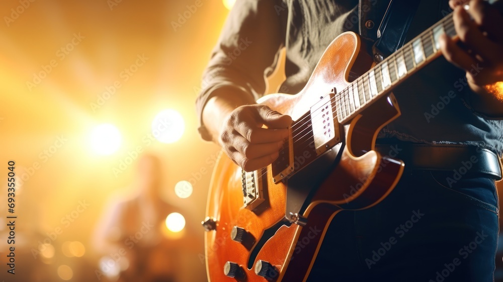 guitarist on stage and singing in concert for background - obrazy, fototapety, plakaty 