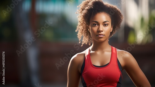 Confident young black woman wearing a sports tank top after exercising