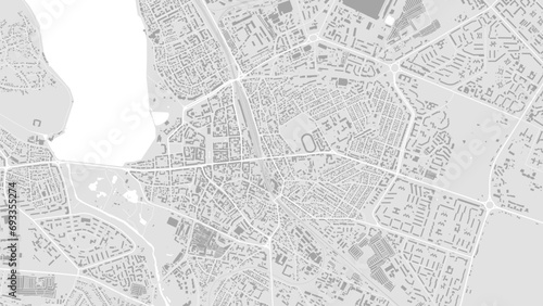 Background Ternopil map, Ukraine, white and light grey city poster. Vector map with roads and water. Widescreen proportion, flat design roadmap.