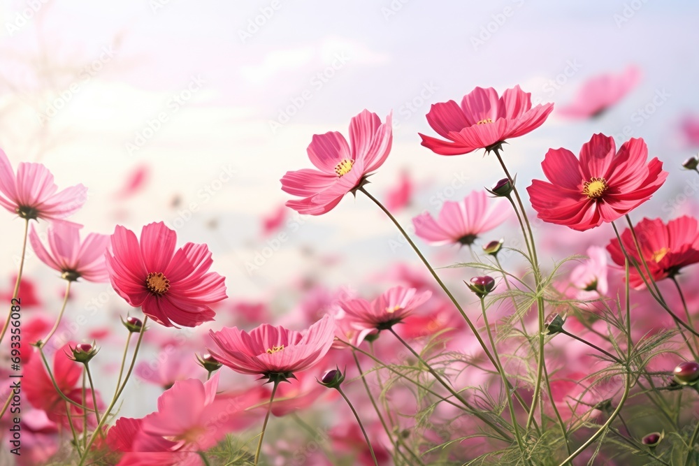 Watercolor red cosmos flowers fluttering in the natural field with the breeze. Watercolor red cosmos flowers fluttering in the natural field with the breeze.