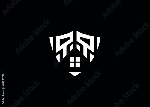 Real estate letter QQ shield shape logo and house building vector template