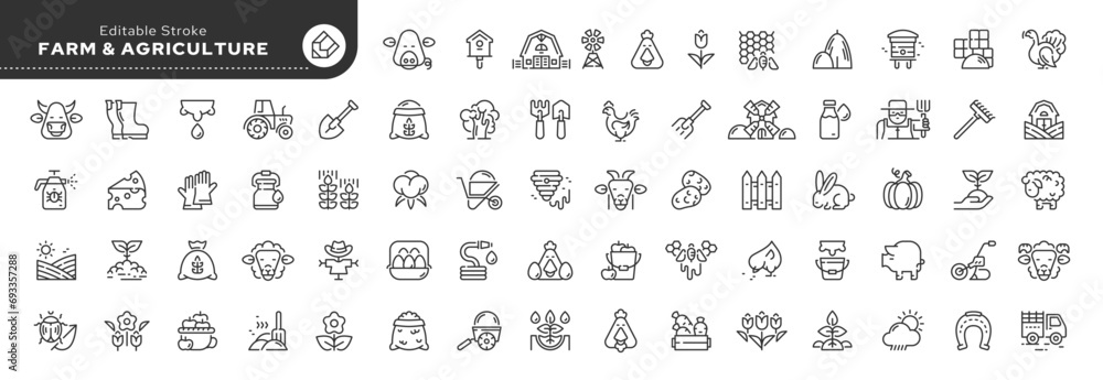 Set of line icons in linear style. Set - Farming, farm and agriculture ...