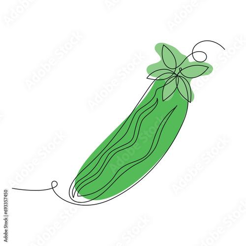 Cucumber in continuous line art drawing style. One cucumber minimalist black linear sketch with colored spots isolated on white background. Vector illustration