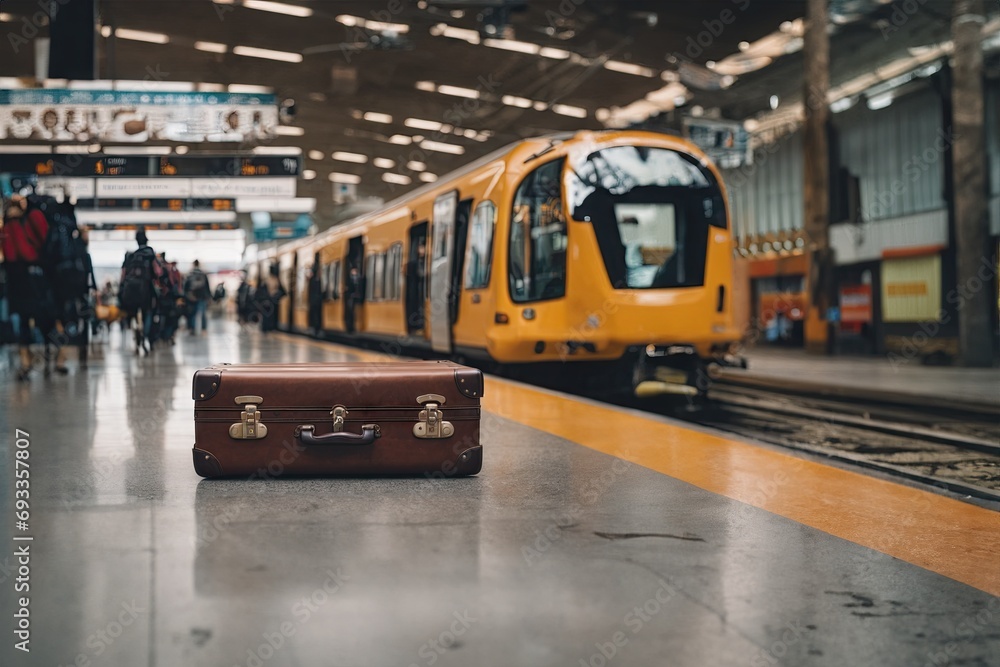 Travel luggage at the airport or train station, travel suitcase , lost or abandoned, travel and flight and departure or arrival