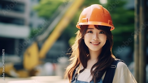 Smile of beautiful Japanese construction female worker