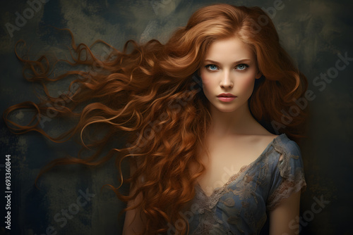 Portrait of a beautiful redhead woman in a studio photo
