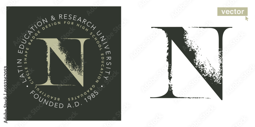 N letter serif logo with dry brush strokes. Classic style font. Grunge textured and rough edges elements. Perfect for fashion labels, vintage headlines, glamour luxury identity, wedding invitations. N letter serif logo with dry brush strokes. Classic style font. Grunge textured and rough edges elements. Perfect for fashion labels, vintage headlines, glamour luxury identity, wedding invitations.