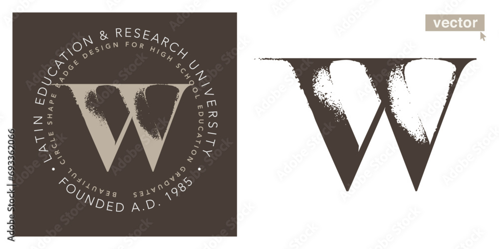 W letter serif logo with dry brush strokes. Classic style font. Grunge ...